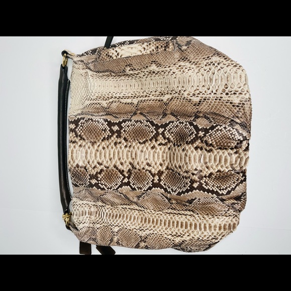 Gianni Notaro Python Oversized Shoulder Bag Beige Handbag Brown Leather Snake - Picture 1 of 8